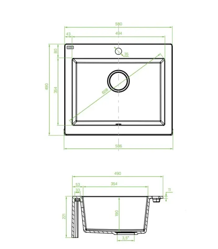 Aquadesign  Рустикална гранитна мивка за вграждане в бежов цвят 58x49cm 1208958164