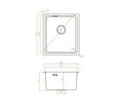 Aquadesign R25 Иноксова мивка, монтаж под, над и на нивото на плота 34x40cm 1208958201