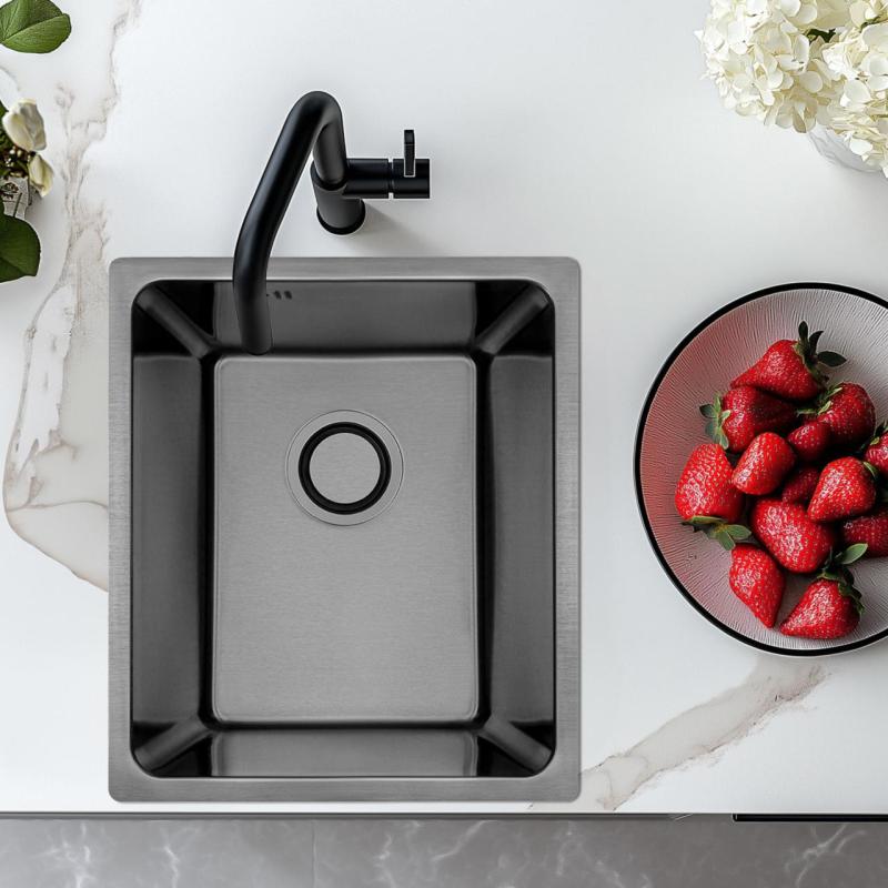 Aquadesign R25 Иноксова мивка 34x40cm, монтаж под, над и на нивото на плота, цвят gun metal 1208958205