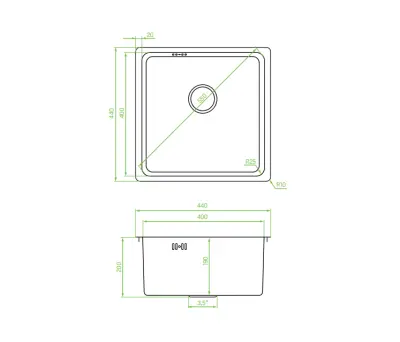 Aquadesign R25 стоманена надградна, подградна и вградена мивка от неръждаема стомана 40x40cm 1208958206