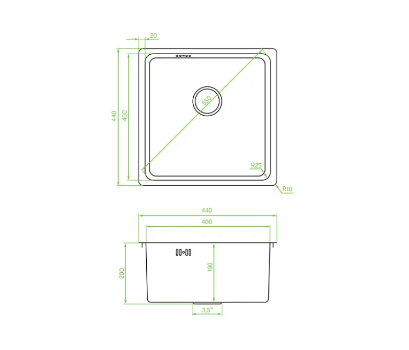 Aquadesign R25 стоманена надградна, подградна и вградена мивка от неръждаема стомана 40x40cm 1208958206