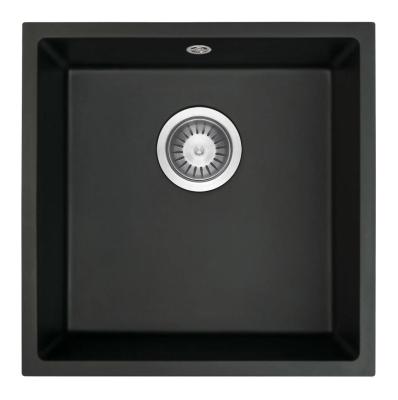 GraniteMy Универсална черна мивка от гранит 40x40 cm, монтаж под, над и на нивото на плота, иноксова цедка 1208958318