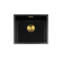 Lorreine BQ Черна мивка 44x41cm за вграждане под плота, златиста цедка 40BQ37-FU-GOLD