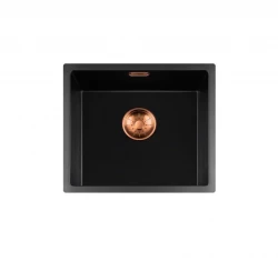 Lorreine BQ Черна мивка 44x41cm за вграждане отдолу, с медна цедка 40BQ37-FU-COPPER