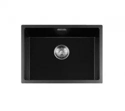 Lorreine BQ Черна мивка 54x41cm, плосък монтаж и под плота, иноксова цедка 50BQ37-FU-INOX