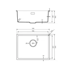 Lorreine BQ Черна мивка 54x41cm, плосък монтаж и под плота, иноксова цедка 50BQ37-FU-INOX