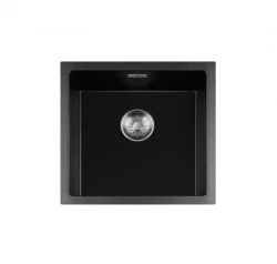 Lorreine BQ Черна мивка 45x45cm за монтаж отгоре, иноксова цедка 40BQ-T-INOX