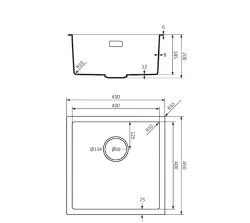 Lorreine BQ Черна мивка 45x45cm за монтаж отгоре, иноксова цедка 40BQ-T-INOX