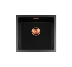 Lorreine BQ Черна мивка 45x45cm за монтаж отгоре, медна цедка 40BQ-T-COPPER