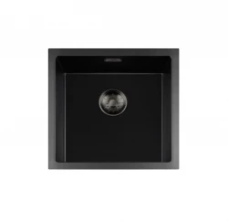 Lorreine BQ Черна мивка 45x45cm за монтаж отгоре, цедка в цвят gun metal  40BQ-T-GUNMETAL