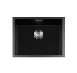 Lorreine BQ Черна мивка 55x45cm за монтаж отгоре, иноксова цедка 50BQ-T-INOX