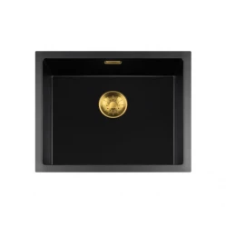 Lorreine BQ Черна мивка 55x45cm за монтаж отгоре, златиста цедка 50BQ-T-GOLD