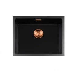 Lorreine BQ Черна мивка 55x45cm, монтаж отгоре, медна цедка 50BQ-T-COPPER