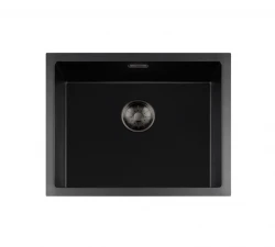 Lorreine BQ Черна мивка 55x45cm за монтаж отгоре, цедка в цвят gun metal 50BQ-T-GUNMETAL