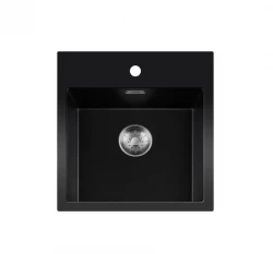 Lorreine BQ Черна мивка 46x52cm за монтаж отгоре, иноксова цедка 40BQ37TH-T-INOX