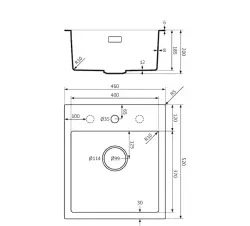 Lorreine BQ Черна мивка 46x52cm за монтаж отгоре, иноксова цедка 40BQ37TH-T-INOX
