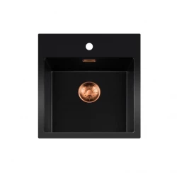 Lorreine BQ Черна мивка 46x52cm за монтаж отгоре, медна цедка 40BQ37TH-T-COPPER