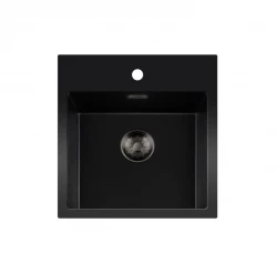 Lorreine BQ Черна мивка 46x52cm за монтаж отгоре, цедка в цвят gun metal 40BQ37TH-T-GUNMETAL