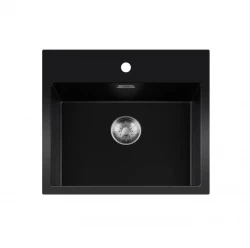 Lorreine BQ Черна мивка 56x52cm монтаж отгоре, с иноксова цедка 50BQ37TH-T-INOX