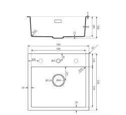 Lorreine BQ Черна мивка 56x52cm монтаж отгоре, с иноксова цедка 50BQ37TH-T-INOX
