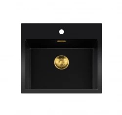 Lorreine BQ Черна мивка 56x52cm за монтаж отгоре, златиста цедка 50BQ37TH-T-GOLD