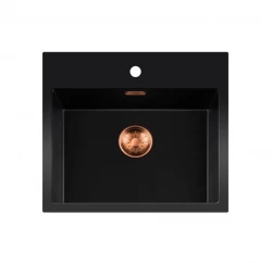 Lorreaine BQ Черна мивка 56x52cm за монтаж отгоре, медна цедка 50BQ37TH-T-COPPER