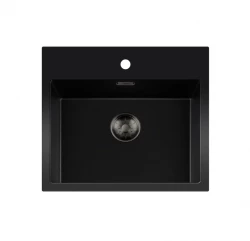 Lorreine BQ Черна мивка 56x52cm за монтаж отгоре, цедка в цвят gun metal 50BQ37TH-T-GUNMETAL