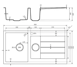 Lorreine BQ Черна 1.5 мивка 96x50cm за монтаж отгоре, иноксова цедка 3415BQ44DB-T-INOX