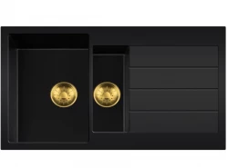 Lorreine BQ Черна 1.5 мивка 96x50cm за монтаж отгоре, златиста цедка 3415BQ44DB-T-GOLD