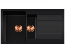 Lorreine BQ Черна 1.5 мивка 96x50cm за монтаж отгоре, медна цедка 3415BQ44DB-T-COPPER