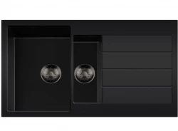 Lorreine BQ Черна 1.5 мивка 96x50cm за монтаж отгоре, цедка в цвят gun metal 3415BQ44DB-T-GUNMETAL