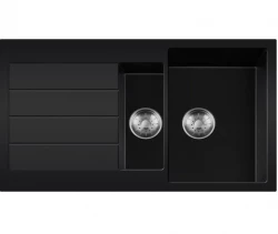 Lorreine BQ Черна 1.5 мивка 96x50cm за монтаж отгоре, иноксова цедка 1534BQ44DB-T-INOX