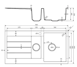 Lorreine BQ Черна 1.5 мивка 96x50cm за монтаж отгоре, иноксова цедка 1534BQ44DB-T-INOX