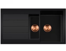 Lorreine BQ Черна 1.5 мивка 96x50cm за монтаж отгоре, медна цедка 1534BQ44DB-T-COPPER