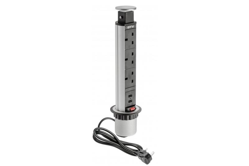 Удължител за настолен компютър 60 mm, 3x UK контакт, 2xUSB 2,1A 5V (сребрист) ENGLISH VERSION 1208958629