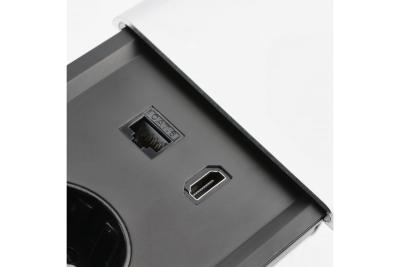 PRESTINO вграден кабел за разширение за бюро, 2x френска контактна вилка, USB A+C, RJ45, HDMI, кабел 1.5m, сребрист 1208958675