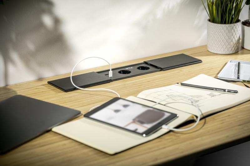 PRESTINO вграден кабел за разширение за бюро, 2x френска контактна вилка, USB A+C, RJ45, HDMI, кабел 1.5m, сребрист 1208958675