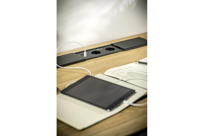 PRESTINO вграден кабел за разширение на работния плот, 2x schuko гнездо, USB A+C, RJ45, HDMI, кабел 1.5m, сребрист 1208958676