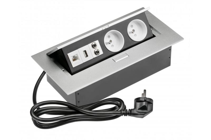 Кабел за удължаване на бюро 2x гнездо с узем, gn. USB, аудио (банан), gn. RJ45, захранващ кабел с щепсел, алуминий 1208958677