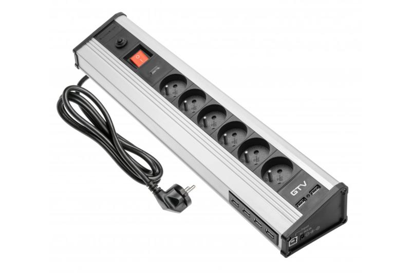 MULTI удължител за работното място с защита от пренапрежение, 6x контакта с заземяване, 4x USB 1208958684