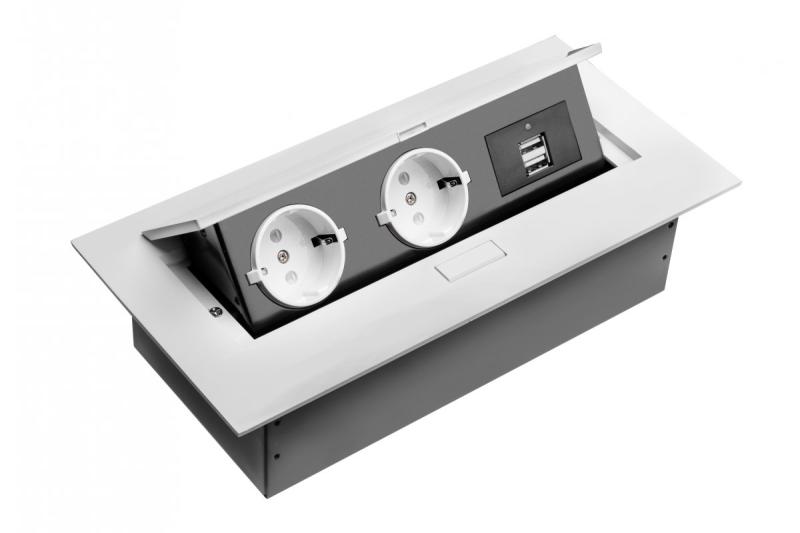 Кабел за разширяване на настолен компютър, 2x schuko гнездо, 2xUSB, без кабел, бял 1208958685