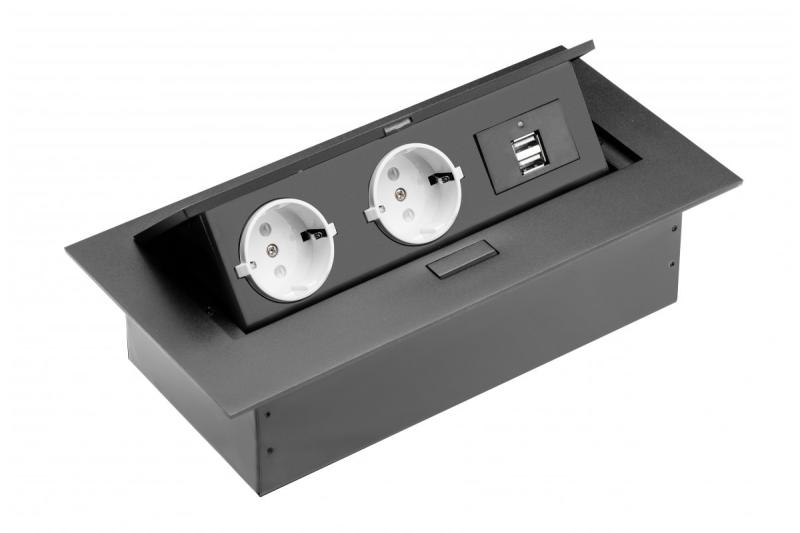 Удължител за настолен компютър, 2x штепселна букса, 2xUSB, без кабел, черен 1208958686