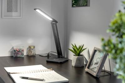 Decor ИЗУКА LED настолна лампа 6W 400lm AC220-240V 50/60Hz CCT индуктивно зарядно черна 1208962497