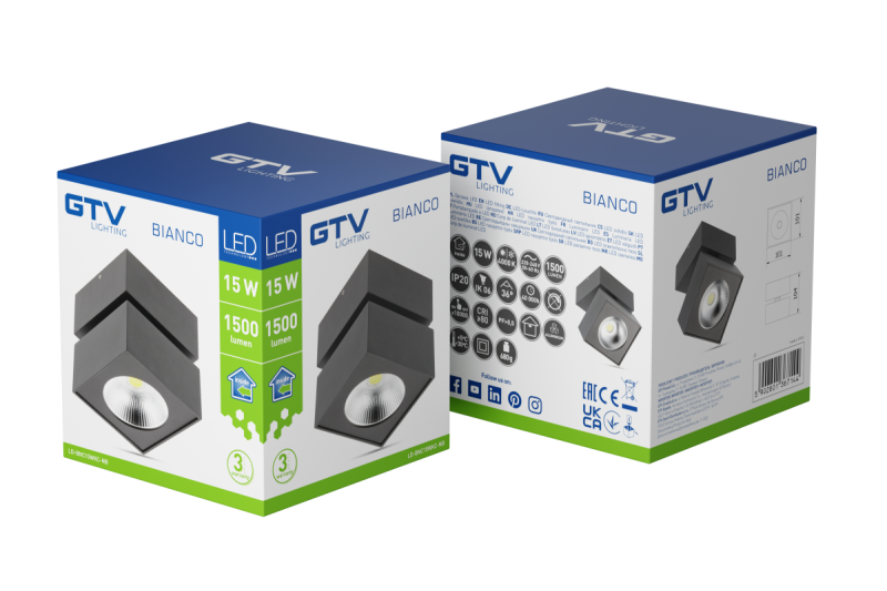 Decor Фиксирана LED светлина BIANCO 15W 1500lm AC220-240V 50/60 Hz PF> 0.5 Ra≥80 IP20 IK06.36 ° 4000K квадратно черно. 1208962666