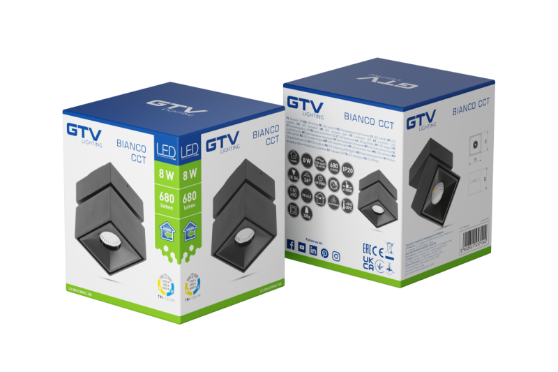 Decor LED осветително тяло BIANCO CCT 8W 680lm AC220-240V 50/60 Hz Ra≥80 IP20 36° 2700/3300/4000K квадратно черно 1208962676