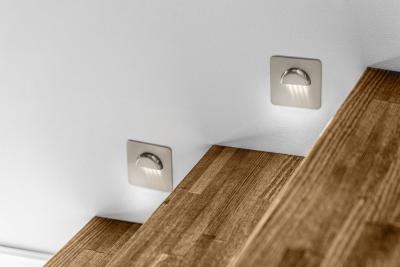 Decor LED стълбищна апликация ESCADA KA DC12V квадратно прозрачно покритие 0,8W 70lm 4000K иноксов кабел 150см