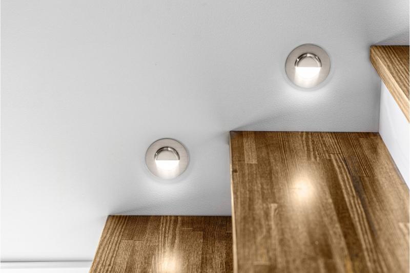 Decor LED стълбищна осветителна апаратура ESCADA OB DC12V кръгла матирана капачка 0,8W 70lm 4000K иноксов кабел 150см