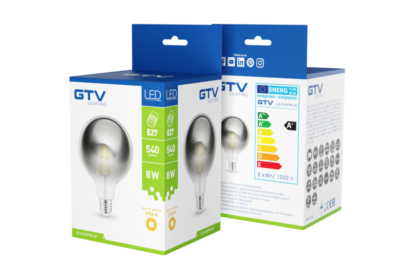 Декоративна LED светлина, FILAMENT, G125, 27006, E27, 8W, 540lm, AC220-240V/ 50-60Hz, RA>80, 360° 1208962766