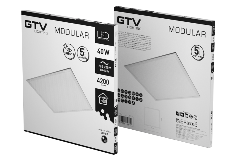 LED осветително тяло MODULAR, заден панел, 60x60cm, 4000K, 40W, 4200lm, AC220-240V, PF>0,9, IP54, 5y, UGR<19 1208963000