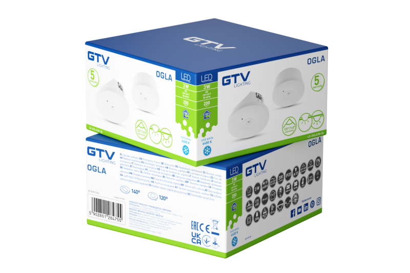 Осветително тяло за аварийно осветление OGLA LED, 3W, 200lm, AC220-240V, 50-60Hz, IP20, 6400K, 3H, единична задача, TEST бутон 1208963016